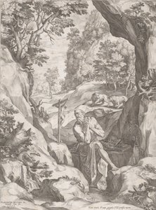Św. Hieronim pokutnik na pustyni, 1573. autorstwa Cornelis Cort