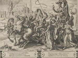 Triumf dumy, z Cyklu perypetii ludzkich spraw, tablica 3, 1564. autorstwa Cornelis Cort