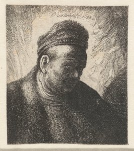Mężczyzna bez brody w futrzanej pelerynie i czapce: biust autorstwa Cornelis Danckerts (I) (workshop of)