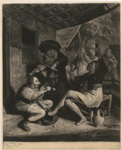 Mężczyzna oferuje drugiemu tytoń autorstwa Cornelis Dusart