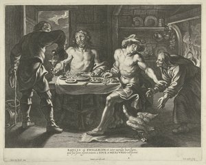 Jowisz i Merkury w Domu Filemona i Baucis autorstwa Cornelis Galle (I)
