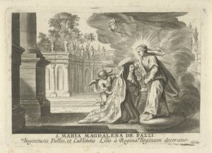 Maria daje gałązkę lilii św. Marii Magdalenie de Pazzi autorstwa Cornelis Galle (I)