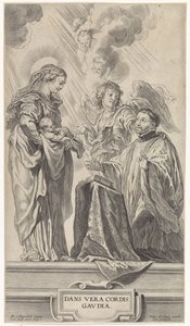 Nieznany święty (Ignacy Loyola?) klęka przed Maryją z dzieckiem autorstwa Cornelis Galle (II)