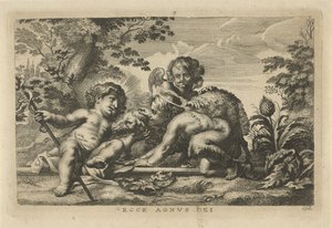Jan Chrzciciel i Dzieciątko Jezus z Barankiem i Aniołem autorstwa Cornelis Galle (II)