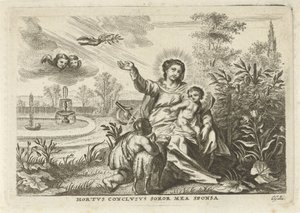 Maria spotkała Kind en Johannes de Doper w de Hortus Conclusus autorstwa Cornelis Galle (II)