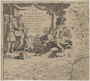 Mapa regionu na wschód i południe od Brukseli oraz hrabstwa Namur (u góry po lewej stronie) Carte de la Meuse ou Téâtre de la Guerre sur le Rhein, Moessele, Mayn, le Necker, Meuse avec les pais voisins (tytuł na obiekcie) autorstwa Cornelis Huyberts
