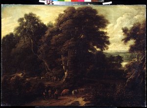 "Krajobraz Flandrii ze stadem krów" Obraz Constantinus Cornelis Huysmans (1648-1727) Muzeum Puszkina, Moskwa