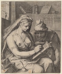 Arytmetyka autorstwa Cornelis Jacobsz Drebbel, after Hendrik Goltzius