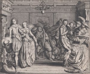 Wnętrze z tańczącymi parami i muzykami, ca. 1620. autorstwa Cornelis Koning