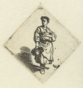 Stojąca kobieta z dzbankiem w prawej ręce autorstwa Cornelis Pietersz. Bega