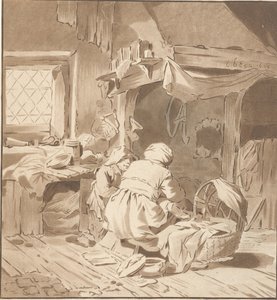 Wnętrze wiejskiego domu z dwiema kobietami autorstwa Cornelis Ploos van Amstel (signed by artist)