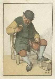 Siedzący rolnik z dzbanem autorstwa Cornelis Ploos van Amstel (signed by artist)