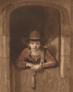 Chłopiec pochylający się nad dolnymi drzwiami, 1763, opublikowany 1765. autorstwa Cornelis Ploos van Amstel