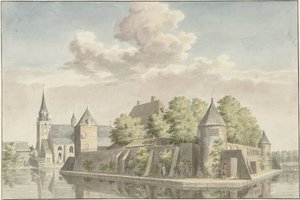 Hof van Putten i kościół Geervliet autorstwa Cornelis Pronk (possibly)