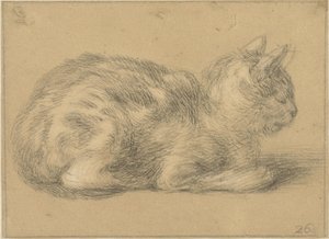 Siedzący kot, na prawo autorstwa Cornelis Saftleven (possibly)