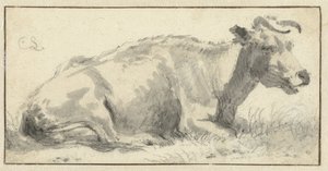 Leżąca krowa, w prawo autorstwa Cornelis Saftleven