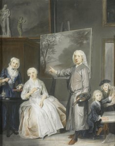Malarz pejzażysta Dirk Dalens III (1688-1753) ze swoją drugą żoną Marią Schaack (zm. 1766) i dziećmi Anną (ur. 1725), Willemem (1737-60) i Jacobusem (1741-63) autorstwa Cornelis Troost