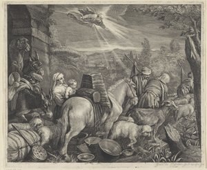 Abraham opuszcza Haran autorstwa Cornelis Visscher (II)