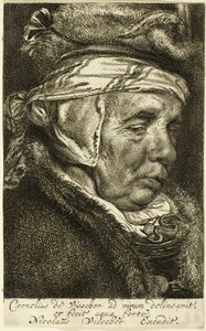 Głowa starej kobiety (tzw. portret matki Visschera) autorstwa Cornelis Visscher