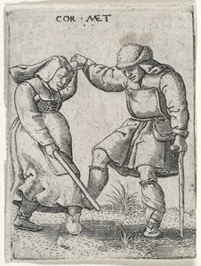 Mężczyzna z zabandażowaną stopą tańczący z kobietą, 1572 (rycina na papierze wykładanym)