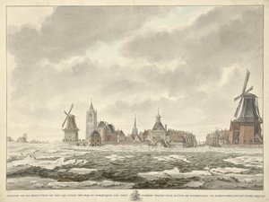 Widok okupacji lodu poza Waterpoort w Gorinchem, 20. lutego 1799 autorstwa Cornelis de Jonker