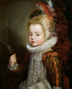 Portret dziecka trzymającego rakietę (olej na panelu) autorstwa Cornelis de Vos