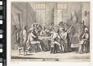 przesłuchanie Avditvs (tytuł na obiekcie) Pięć zmysłów (tytuł serii) autorstwa Cornelis de Wael