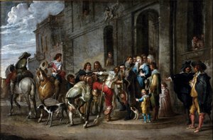 Przypowieść biblijna: „” Odejście syna marnotrawnego”” Obraz Cornelisa De Waela (1592-1667) (wew. flam.) 1630-1639 wym. 57x86 cm Geny, kolekcja prywatna