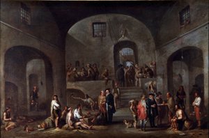 Siedem dzieł kaprala misericorde: „”wizyta więźniów”” Obraz Cornelisa De Waela (1592-1667) (ec.flam) Genes, kolekcja Banco di Chiavari autorstwa Cornelis de Wael