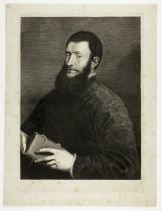 Portret poety Pietro Aretino, z Gabinetu Reynsta; Variarum imaginum a celeberrimis artificibus pictarum Caelaturae (Gabinet Reynsta: Ryciny różnych obrazów namalowanych przez znanych artystów) autorstwa Cornelis van Dalen II