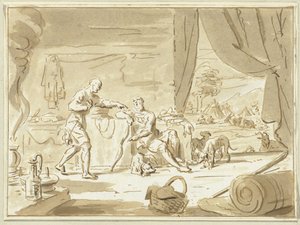 Ezaw sprzedaje swoje pierworodztwo Jakubowi autorstwa Cornelis van Noorde