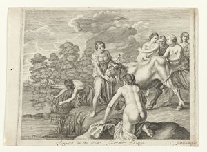 Jupiter gra w szachy w Europie Metamorfozy Owidiusza (tytuł serii) autorstwa Cornelis van Poelenburch (possibly)