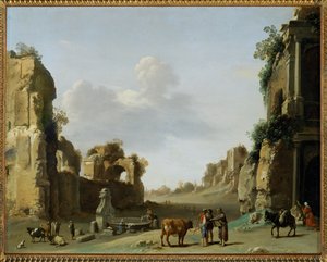 Widok na Campo Vaccino z osiołkiem ... autorstwa Cornelis van Poelenburgh or Poelenburch