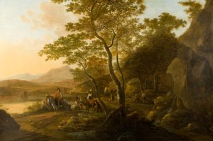 Pejzaż z postaciami, ok. 1655-1710 (olej na płótnie) autorstwa Cornelis van Swanenburgh