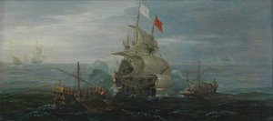 Francuski statek i piraci barbarzyńcy, ok. 1615 (olej na dębowym panelu) autorstwa Cornelius Bol