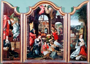 „Adoracja pasterzy”, tryptyk, koniec XV-początek XVI wieku autorstwa Cornelius Engebrechtsz