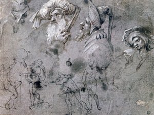 „Studium z głowami z wyrażeniami”, c1468-1533 autorstwa Cornelius Engebrechtsz