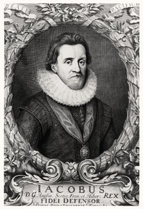 Portret Jakuba I, króla Wielkiej Brytanii, rytowany przez R.White, 1669 autorstwa Cornelius I after Johnson