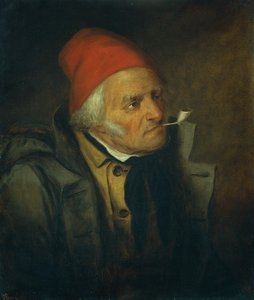 Mężczyzna w czerwonym kapeluszu i fajce (olej na płótnie)