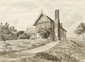 Betley - Dom wiejski: rysunek piórem i sepią, październik 1820 (rysunek) autorstwa Cornelius Varley