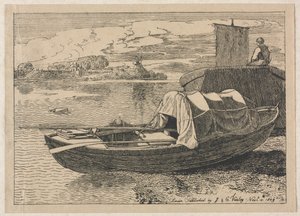 Łodzie na rzece, wiatrak w oddali, 1809. autorstwa Cornelius Varley