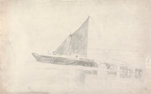 Studium łodzi z końmi i wozami autorstwa Cornelius Varley
