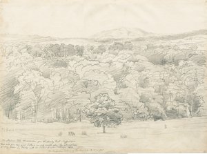 Wrottesley Hall - Widok na wzgórza Malvern: rysunek ołówkiem, 1820 autorstwa Cornelius Varley