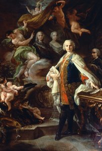 Włoski kastrat Carlo Farinelli (Carlo Broschi, zm. 1705 - 1782), na dworze Filipa II Hiszpańskiego, ubrany w biały płaszcz Zakonu Calatrava. Obraz Corrado Giaquinto (1703-1766), Miejskie Muzeum Muzyki Bibliograficznej, Bolonia.
