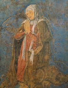 Dziekan, detal Dziewica Znaku, scena z miesiąca sierpnia, przypisywana Cosimo Tura (ok. 1430-1495) i Mistrzowi z Ercole, fresk, ściana północna, Sala Miesiąca, Palazzo Schifanoia (Pałac Radości), Ferrara, Włochy, ok. 1470