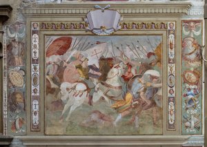 Scena bitewna z Czynu Godfreya z Bouillon podczas zdobywania Jerozolimy, ok. 1589-94 (fresk)