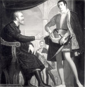 Michał Anioł (1475-1564) i Francesco I (1541-87) de Medici autorstwa Cosimo Gamberucci or Gambaruccio