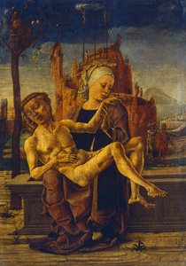 Pieta Cosme Tura (ok. 1430 - 1495), olej na desce, 48x33 cm, ok. 1460