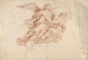 Dwa latające anioły, verso: Bóg Ojciec siedzący w chmurach i szkic lecącej postaci, c1720