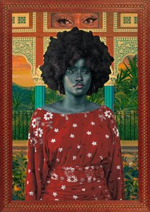 Portret kobiety afro w tropikalnym stylu